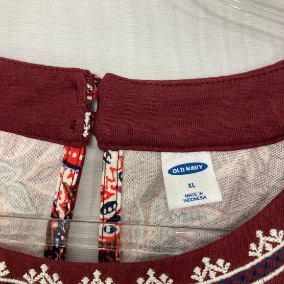 Old Navy size XL Burgundy Floral Boho Festival Cotton Stretch Blouse - Picture 2 of 9